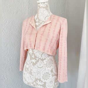 🌸 TSE 100% Cashmere Cropped Cardigan – Pink, Size M Retail $790 hand beaded